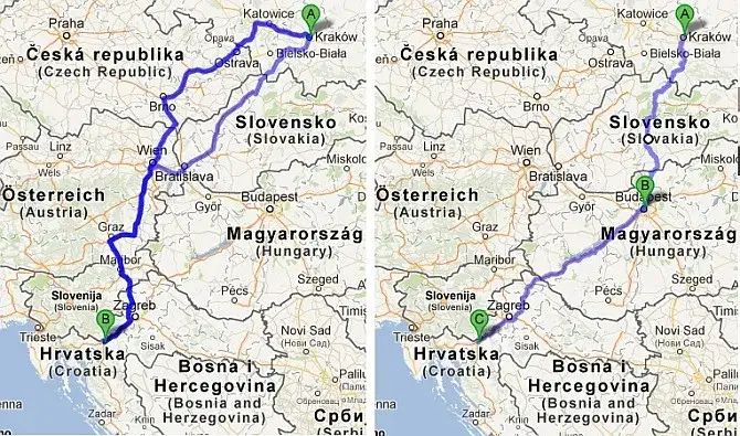 Mapa trasy Poznań Chorwacja samochodem