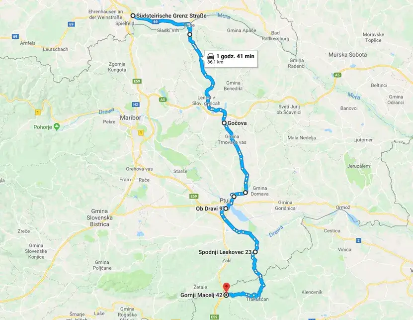 Omijanie winiety Słowenia mapa