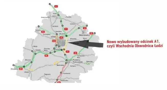 Autostrada A1 Stryków Tuszyn otwarcie 2016 mapa