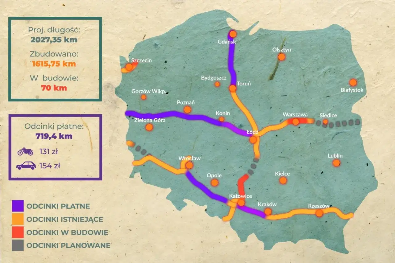 mapa płatnych autostrad Polska