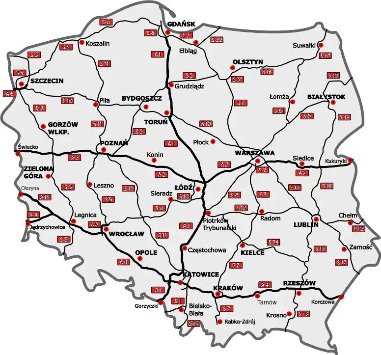 Mapa płatnych autostrad koncesyjnych w Polsce z informacją o systemach płatności