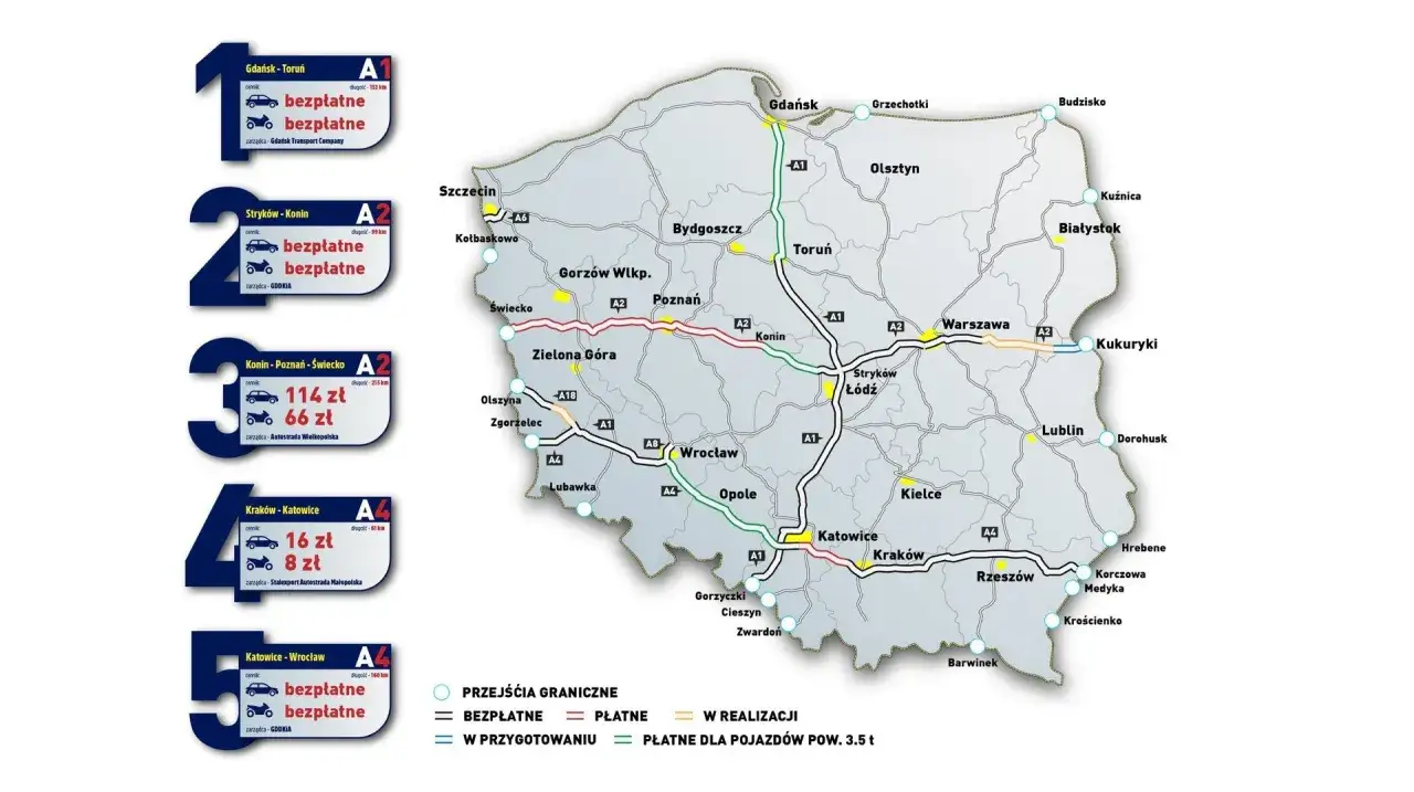 Mapa płatnych autostrad w Polsce 2024
