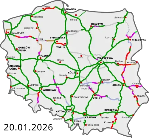 Mapa autostrad Polski 2026